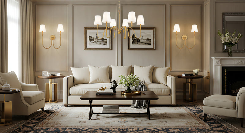 Jisele 6 Light 41.75" Chandelier in Rubbed Brass in a room setting