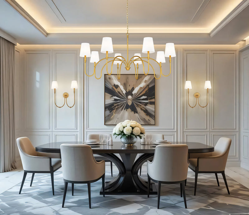 Jisele 8 Light 58.75" Chandelier in Rubbed Brass in a room setting