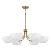 Reece 6-Light Chandelier in Aged Brass and White