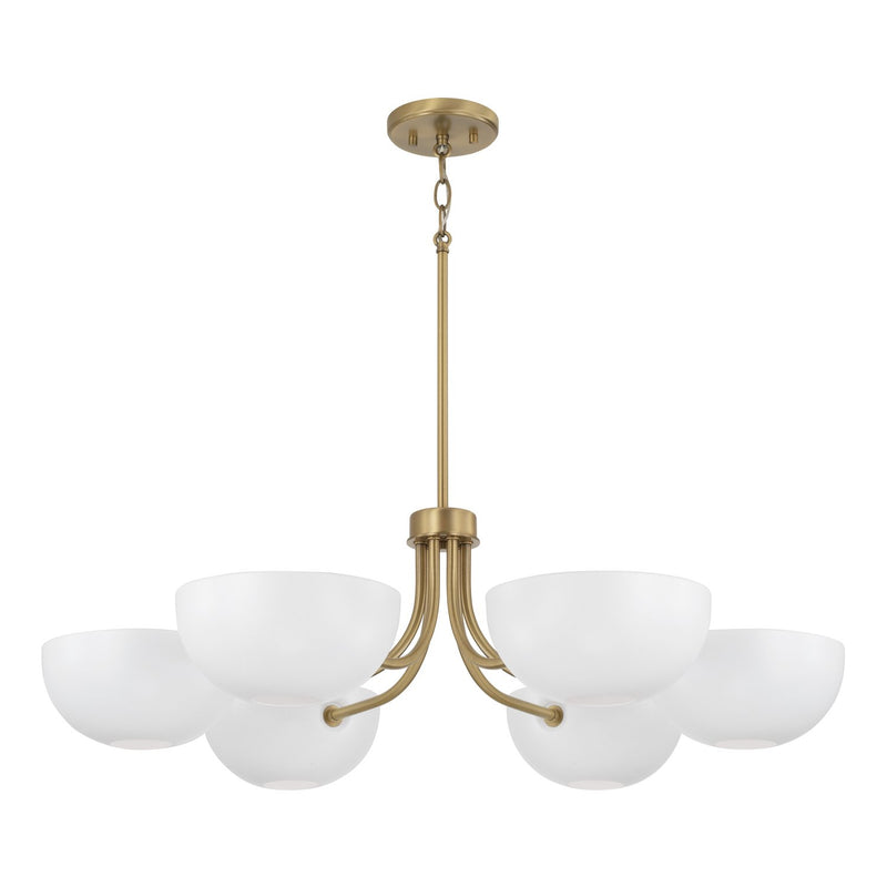 Reece 6-Light Chandelier in Aged Brass and White