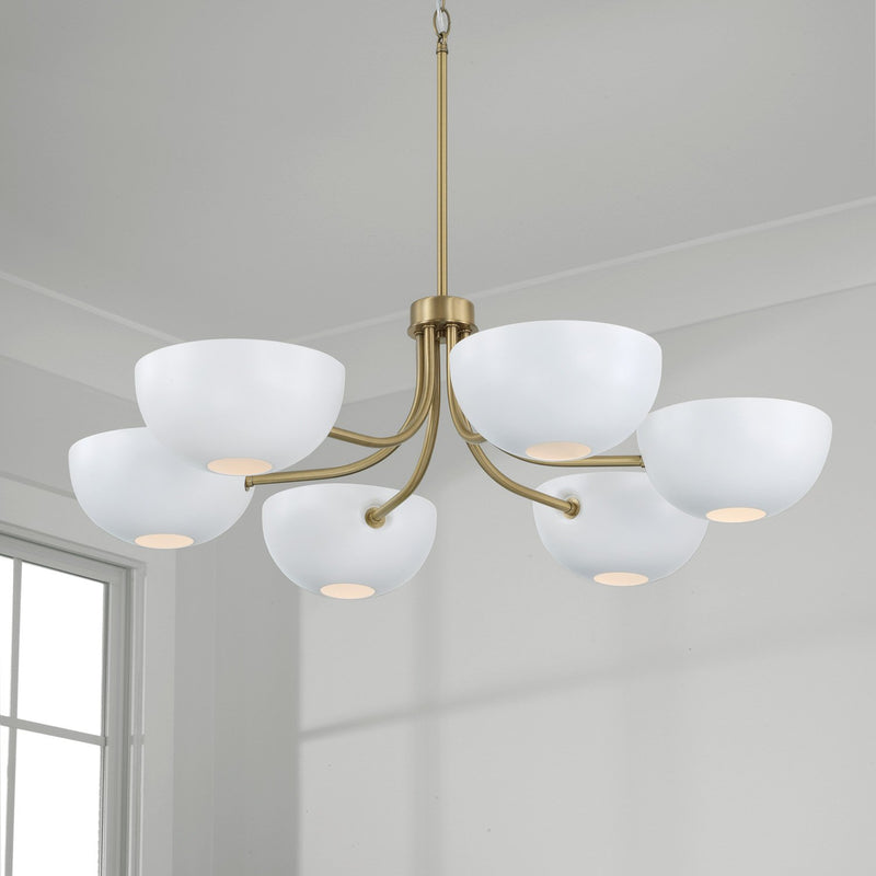 Reece 6-Light Chandelier in Aged Brass and White