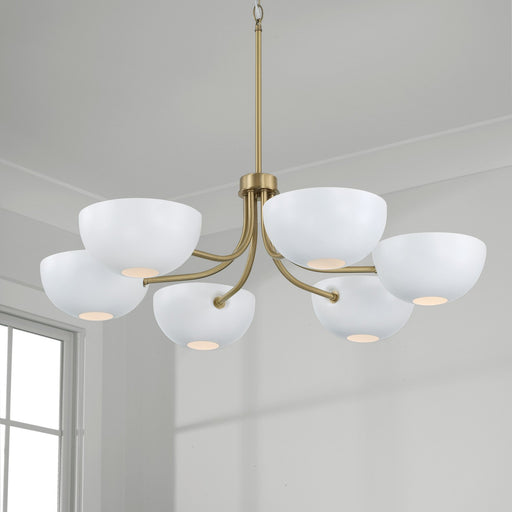 Reece 6-Light Chandelier in Aged Brass and White