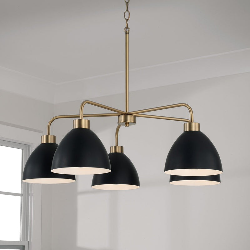 Ross 5-Light Chandelier in Aged Brass and Black