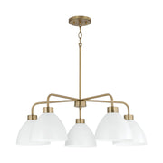 Ross 5-Light Chandelier in Aged Brass and White