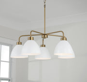 Ross 5-Light Chandelier in Aged Brass and White