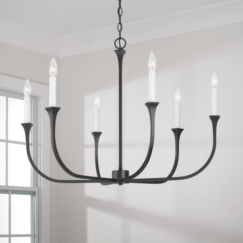 Decklan 6-Light Chandelier in Black Iron