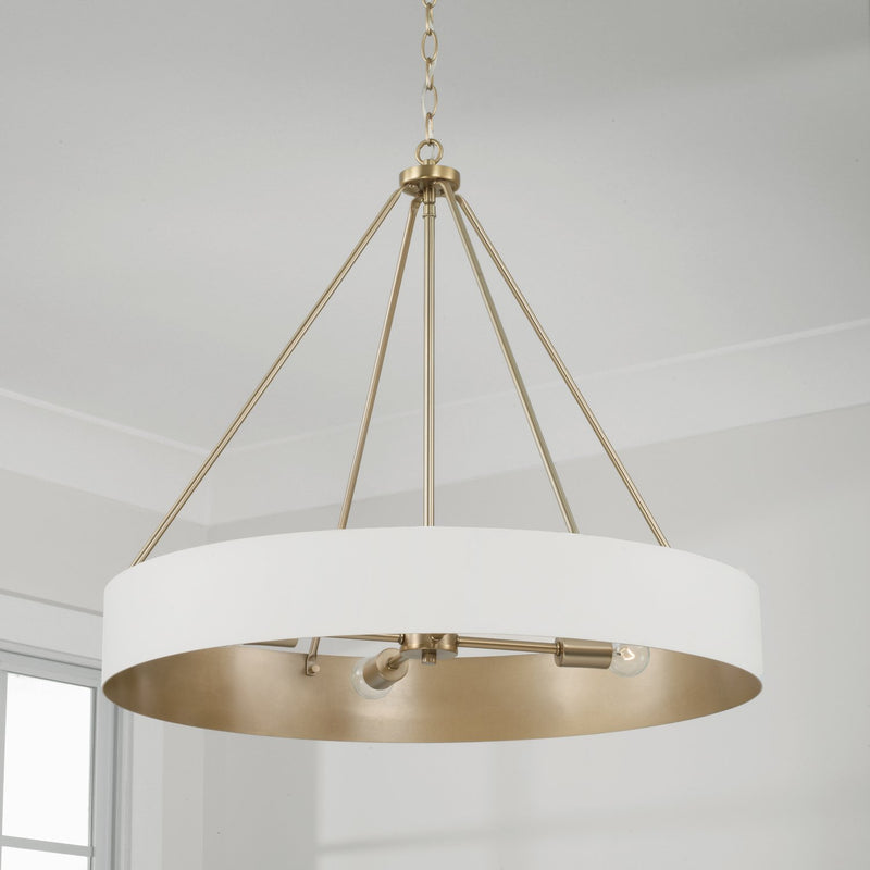 Weller 4-Light Chandelier in Matte Brass and White