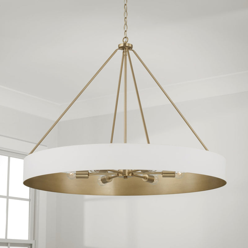 Weller 6-Light Chandelier in Matte Brass and White