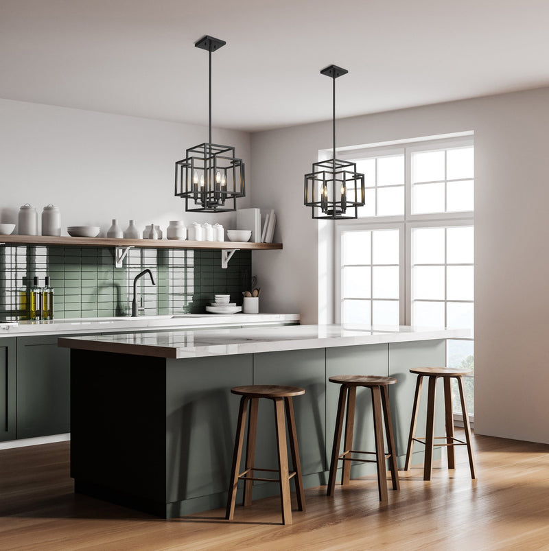 Titania 4 Light 14" Chandelier in Matte Black in a room setting