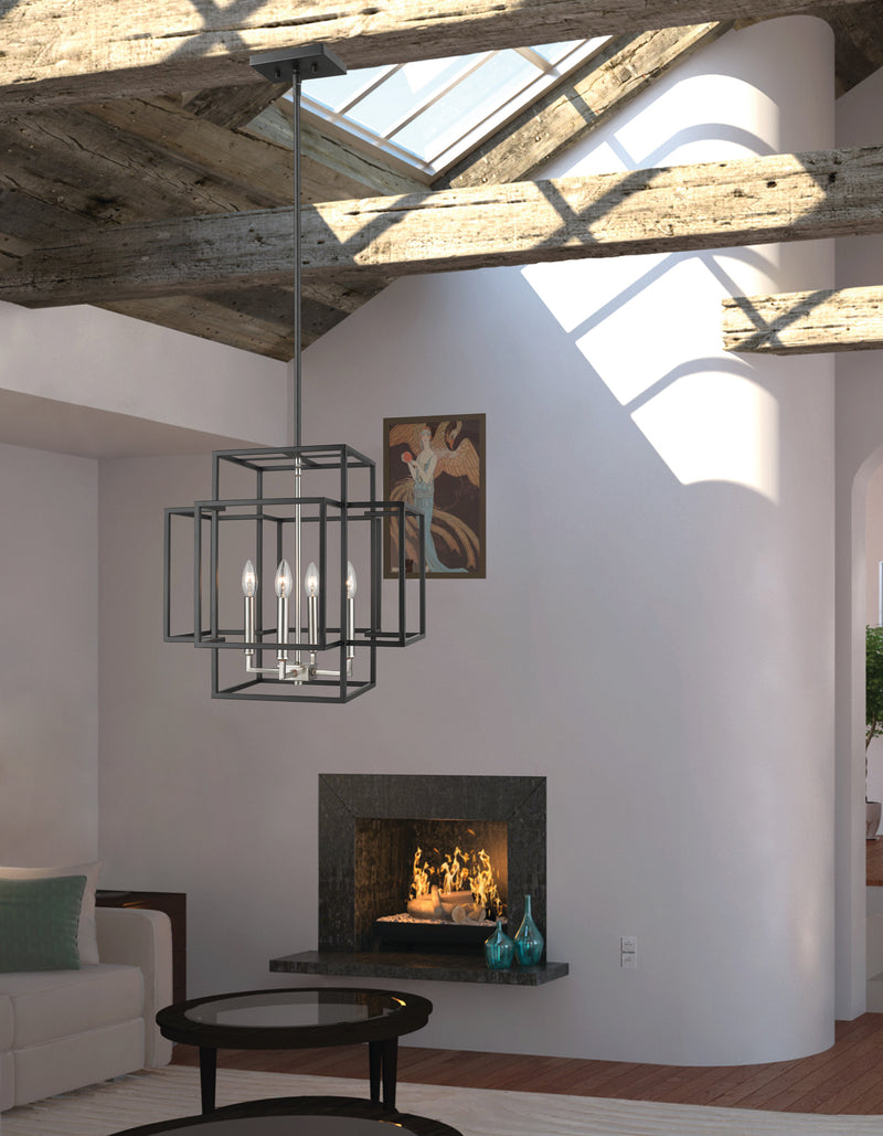 Titania 4 Light 18" Chandelier in Black + Brushed Nickel in a room setting