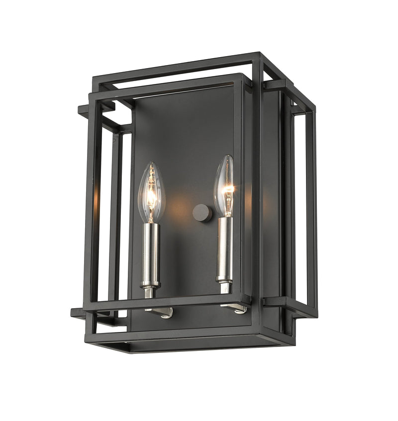 Titania 2 Light 10" Wall Sconce in Black + Brushed Nickel