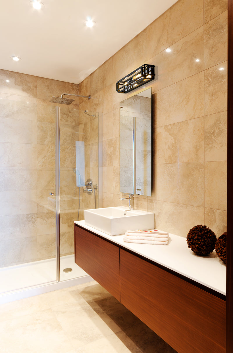 Titania 2 Light Vanity in Black + Chrome in a room setting