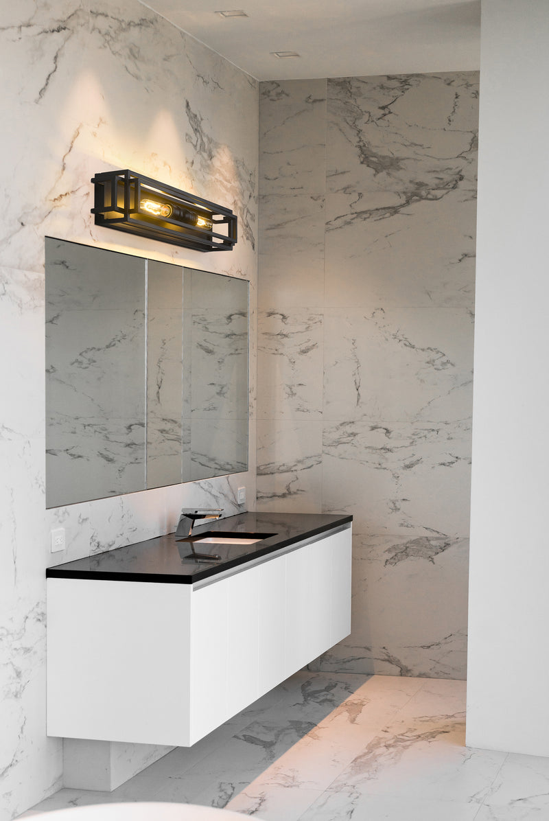 Titania 2 Light Vanity in Matte Black in a room setting