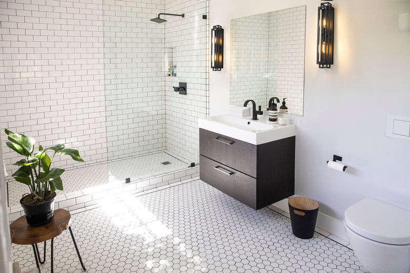 Titania 2 Light Vanity in Matte Black in a room setting