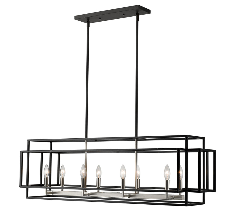 Titania 8 Light 44" Linear Pendant in Black + Brushed Nickel