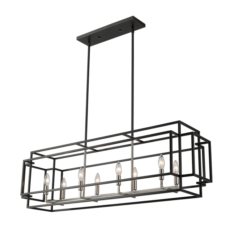 Titania 8 Light 44" Linear Pendant in Black + Brushed Nickel