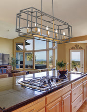 Titania 8 Light 44" Linear Pendant in Bronze + Olde Brass in a room setting