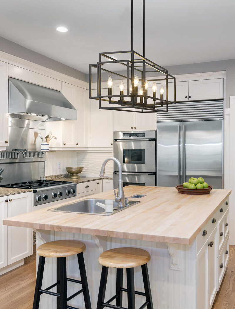 Titania 8 Light 44" Linear Pendant in Matte Black in a room setting