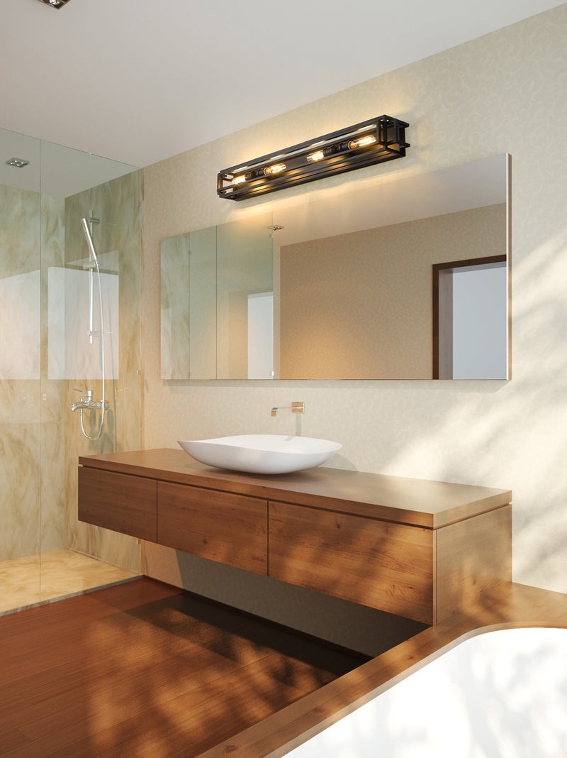 Titania 4 Light Vanity in Matte Black in a room setting