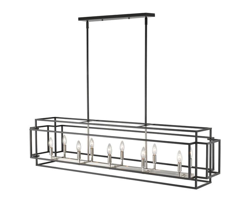 Titania 10 Light 54" Linear Pendant in Black + Brushed Nickel