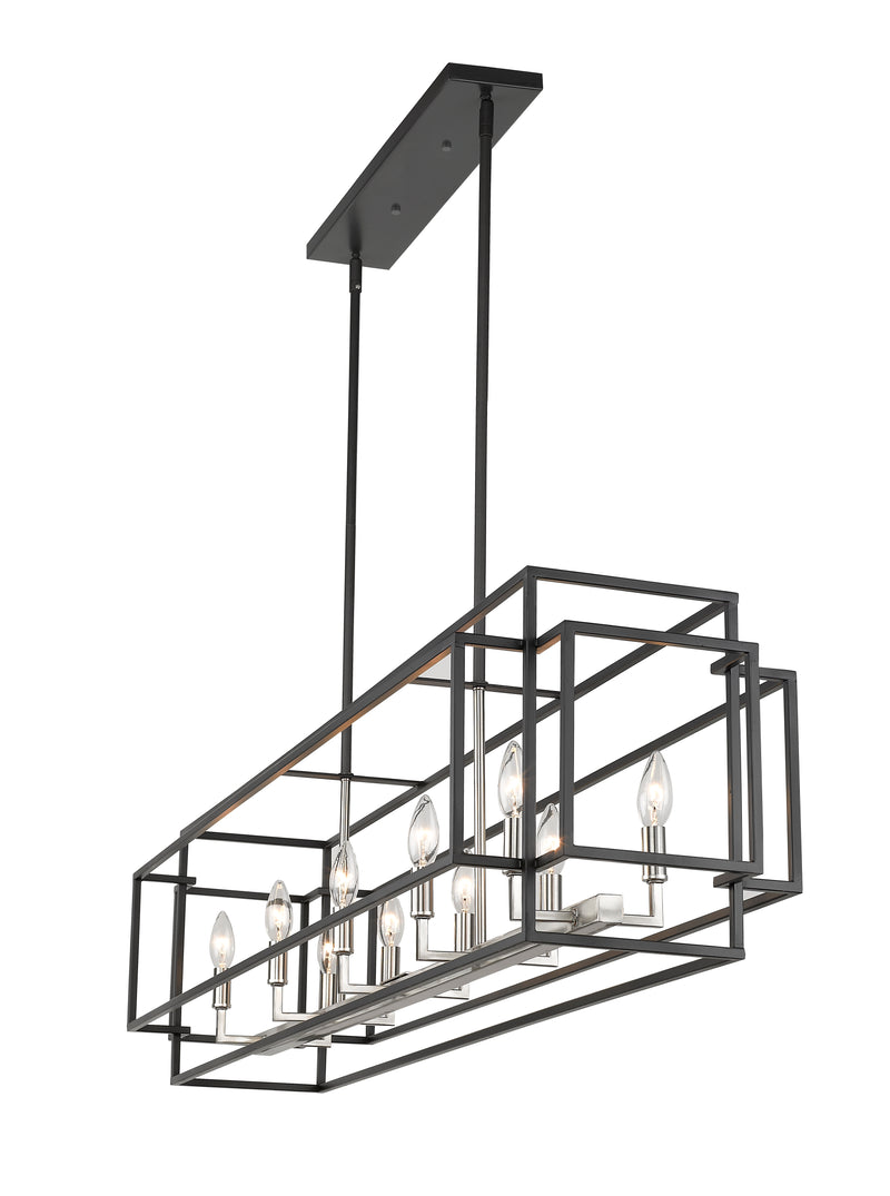 Titania 10 Light 54" Linear Pendant in Black + Brushed Nickel