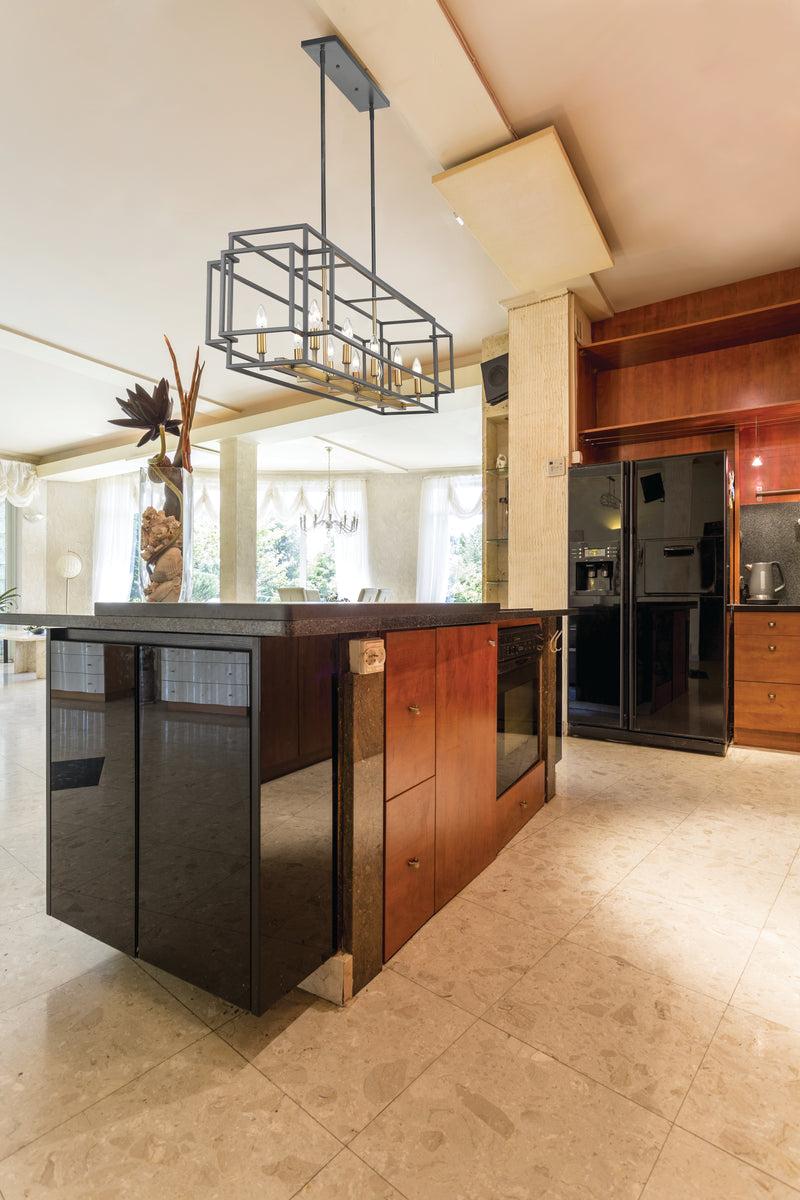 Titania 10 Light 54" Linear Pendant in Bronze + Olde Brass in a room setting