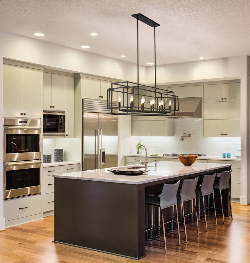 Titania 10 Light 54" Linear Pendant in Matte Black in a room setting