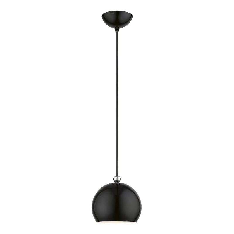 Stockton Globe Mini Pendant in Shiny Black with Polished Chrome Accents
