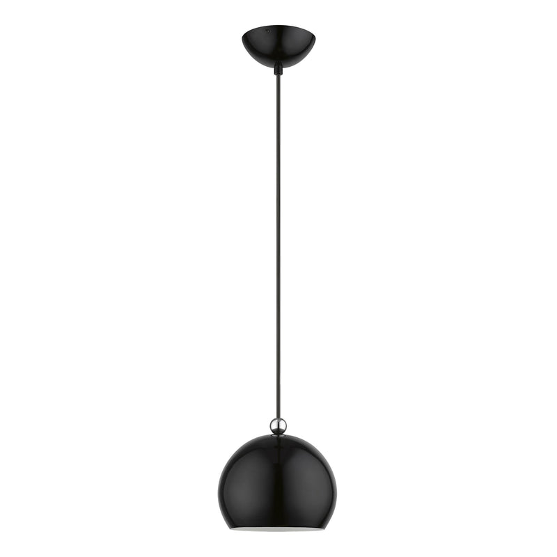 Stockton Globe Mini Pendant in Shiny Black with Polished Chrome Accents