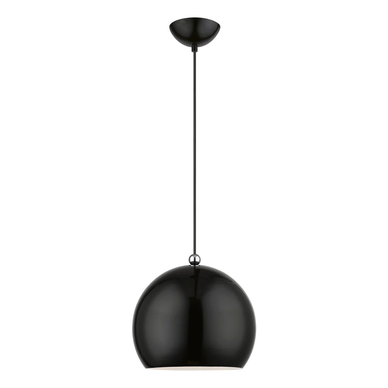 Stockton Globe Pendant in Shiny Black with Polished Chrome Accents