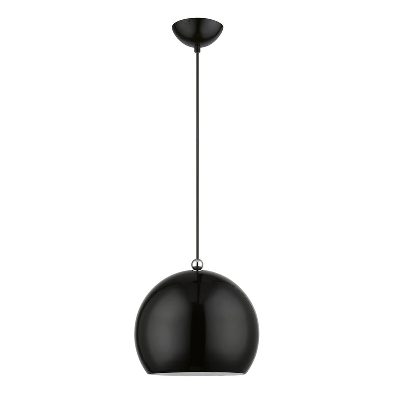 Stockton Globe Pendant in Shiny Black with Polished Chrome Accents