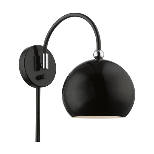 Stockton Swing Arm Wall Lamp in Shiny Black with Polished Chrome Accents