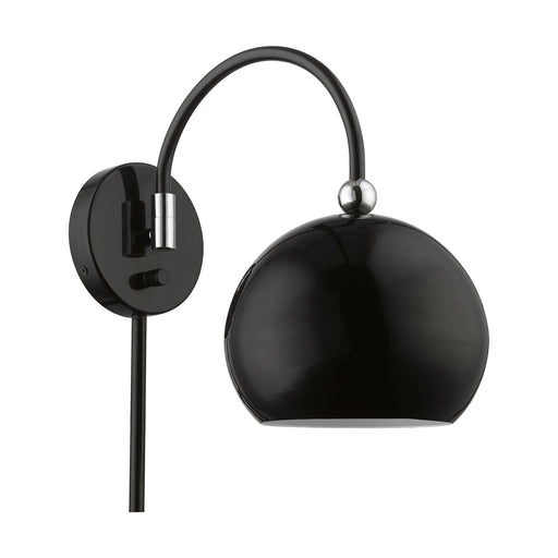 Stockton Swing Arm Wall Lamp in Shiny Black with Polished Chrome Accents