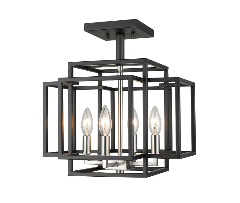 Titania 4 Light 14" Semi Flush Mount in Black + Brushed Nickel