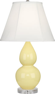 Small Double Gourd Accent Lamp with Ivory Stretched Fabric Shade - Lamps Expo