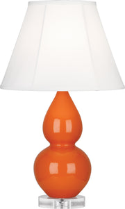 Small Double Gourd Accent Lamp with Ivory Stretched Fabric Shade - Lamps Expo