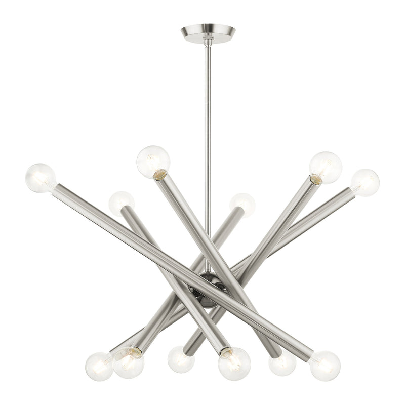 Stafford 12-Light Large Chandelier in Brushed Nickel with Black Chrome Accents