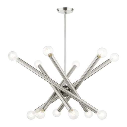 Stafford 12-Light Large Chandelier in Brushed Nickel with Black Chrome Accents