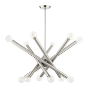 Stafford 12-Light Large Chandelier in Brushed Nickel with Black Chrome Accents