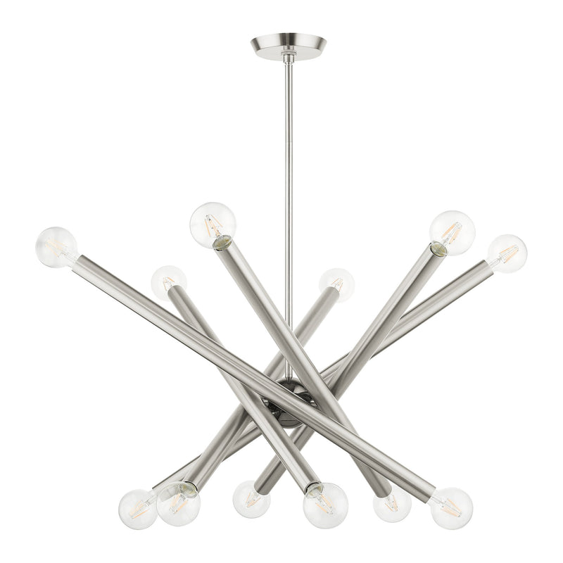 Stafford 12-Light Large Chandelier in Brushed Nickel with Black Chrome Accents