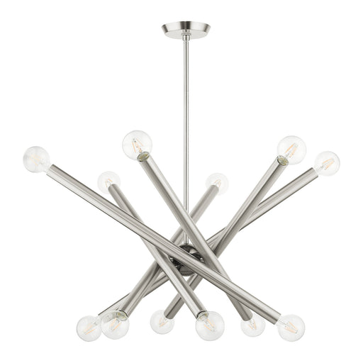 Stafford 12-Light Large Chandelier in Brushed Nickel with Black Chrome Accents