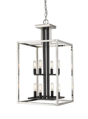 Quadra 8 Light 15" Chandelier in Brushed Nickel + Matte Black