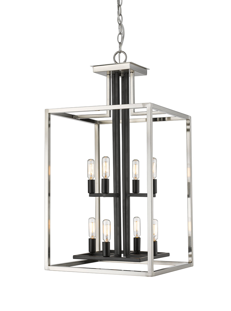 Quadra 8 Light 15" Chandelier in Brushed Nickel + Matte Black