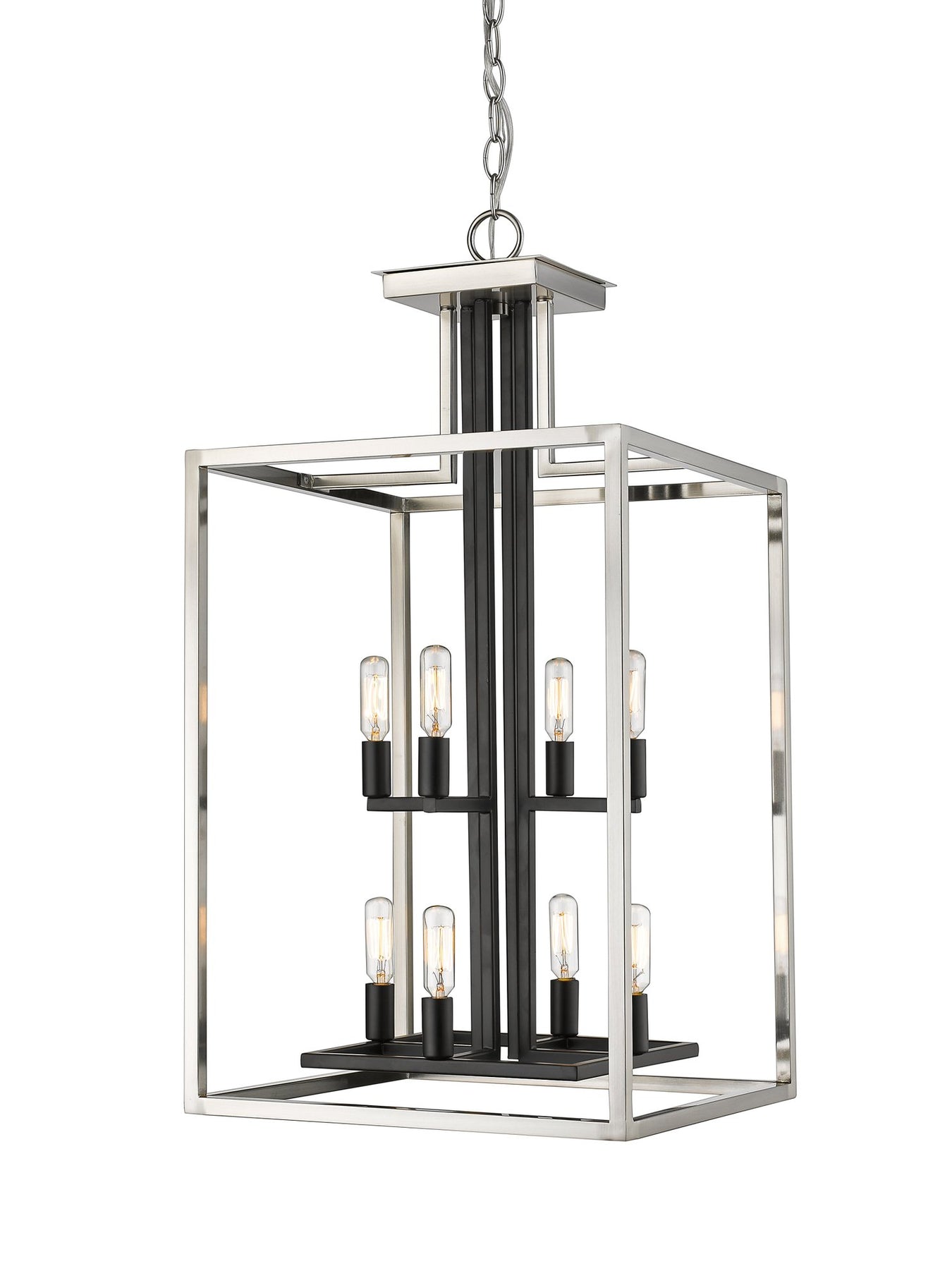 Quadra 8 Light 15" Chandelier in Brushed Nickel + Matte Black