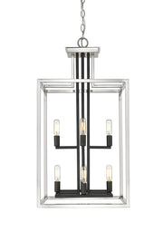 Quadra 8 Light 15" Chandelier in Brushed Nickel + Matte Black