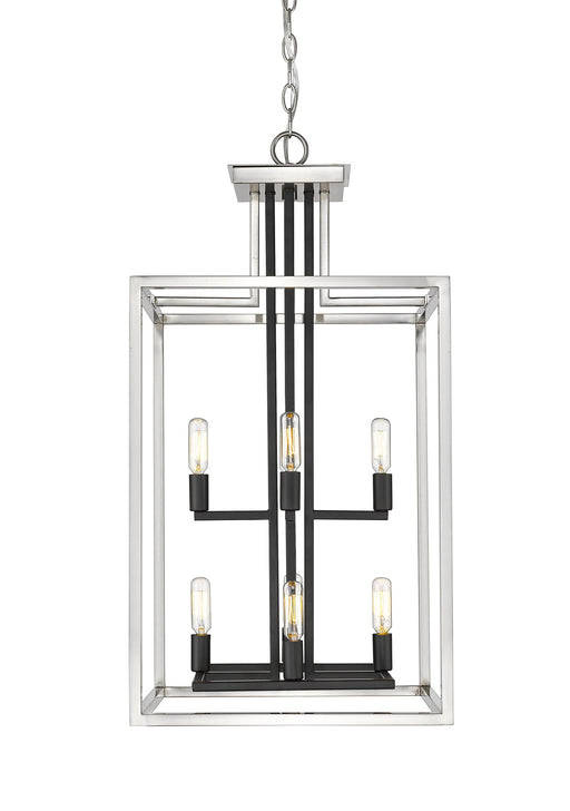Quadra 8 Light 15" Chandelier in Brushed Nickel + Matte Black