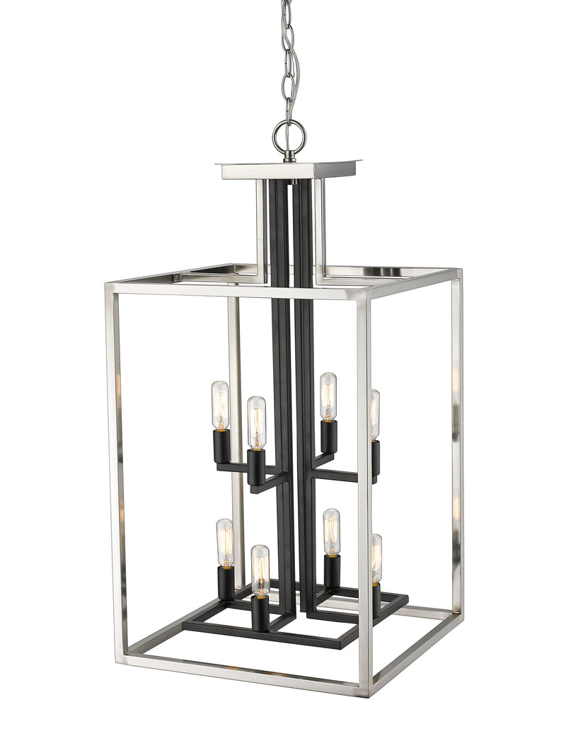 Quadra 8 Light 15" Chandelier in Brushed Nickel + Matte Black
