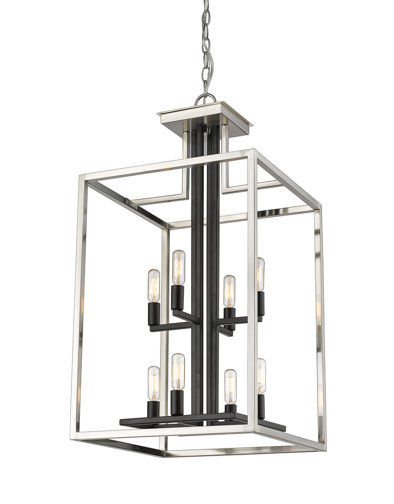 Quadra 8 Light 15" Chandelier in Brushed Nickel + Matte Black