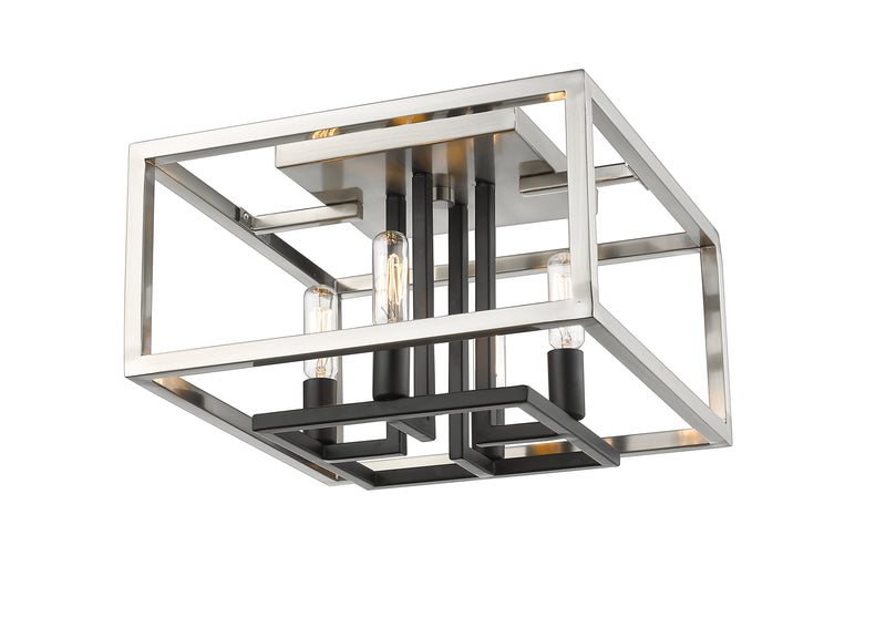 Quadra 4 Light 13" Flush Mount in Brushed Nickel + Matte Black