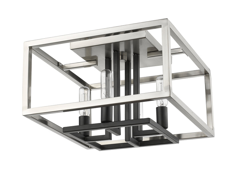 Quadra 4 Light 13" Flush Mount in Brushed Nickel + Matte Black